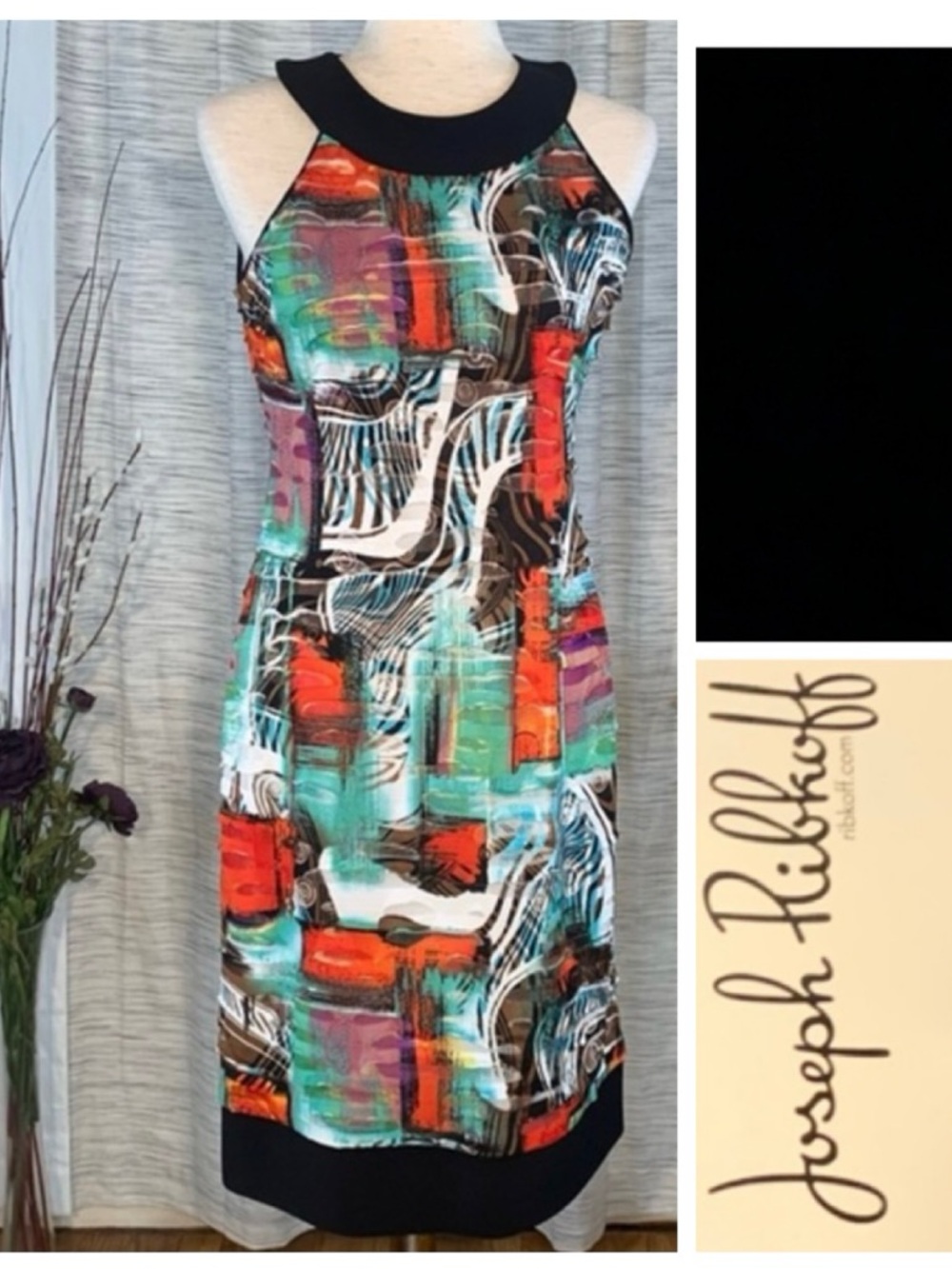 Joseph Ribkoff multicolored “ripped” design sleeveless bodycon dress.